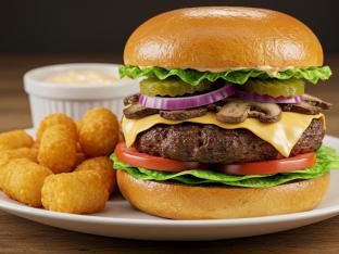 Mushroom + Swiss Burger & Tots Meal [Large]