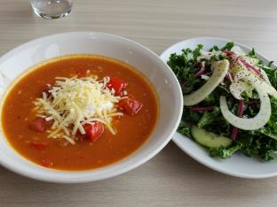 Tomato and Roasted Red Bell Pepper Soup & Garden Side Salad Tomato and Roasted Red Bell Pepper Soup & Garden Side Salad