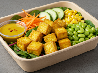 Spicy Curry Tofu Green Salad Bowl w/ Spicy Yellow Curry Sauce (NO Sesame Seeds) Spicy Curry Tofu Green Salad Bowl w/ Spicy Yellow Curry Sauce (NO Sesame Seeds)