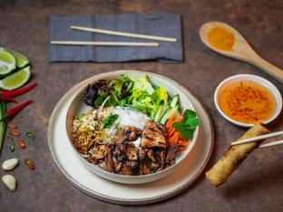 Grilled Pork and Eggroll Vermicelli Bowl Grilled Pork and Eggroll Vermicelli Bowl