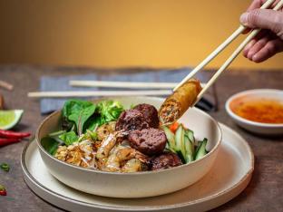 Grilled Vietnamese Pork Sausage, Shrimp, and Eggroll Vermicelli Bowl Grilled Vietnamese Pork Sausage, Shrimp, and Eggroll Vermicelli Bowl