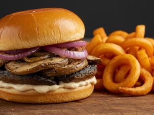 Dairy-Free Vegetarian Fungo Sliders with Curly Fries (Vegan)