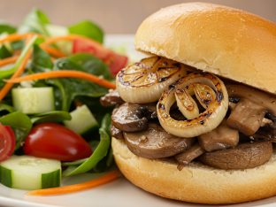 Dairy-Free Vegetarian Fungo Sliders with Salad (Vegan)