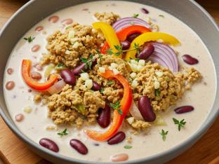 Soy with Stewed Kidney Beans, Rice & Beans, and Fried Plantains Soy with Stewed Kidney Beans, Rice & Beans, and Fried Plantains
