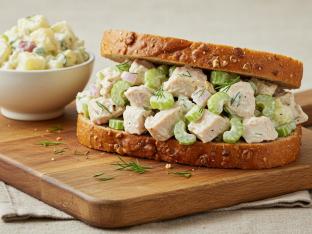 Chicken Salad Sandwich on Whole Wheat with potato salad Chicken Salad Sandwich on Whole Wheat with potato salad