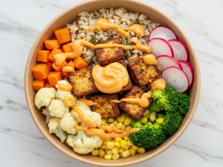 Individual Korean Bowl with Brown Rice & Gluten-Free Korean Tofu [EGG FREE]