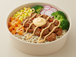 Individual Korean Bowl with White Rice & Sweet and Spicy Pork [EGG FREE]