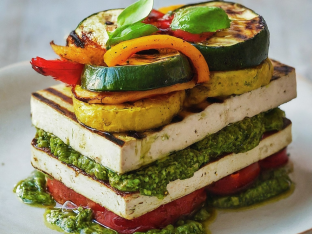 Vegan Grilled Tofu + Roasted Vegetables Stack