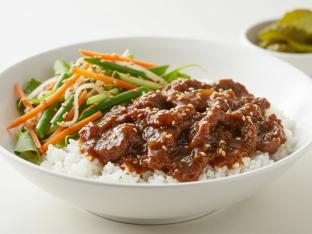 Korean Bulgogi Beef Bowl with Asian Salad and Japanese Kyurizuke Pickles Korean Bulgogi Beef Bowl with Asian Salad and Japanese Kyurizuke Pickles