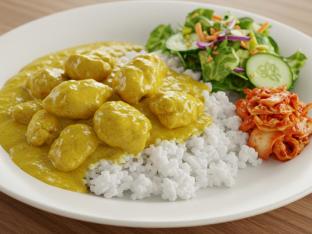 Thai Coconut Curry Chicken Bowl with Asian Salad and Korean Kimchi Thai Coconut Curry Chicken Bowl with Asian Salad and Korean Kimchi
