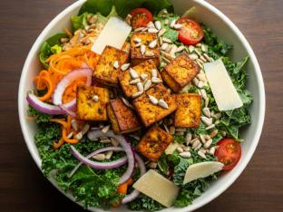 Tofu Kale and Romaine Balsamic Salad