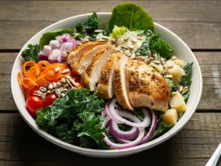 Chicken Kale and Romaine Caesar Salad