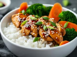 Chicken Teriyaki, Coconut Rice, Broccoli & Carrots
