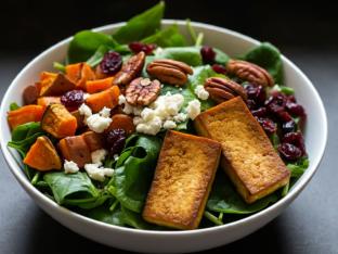 Roasted Tofu Mixed Greens Harvest Salad