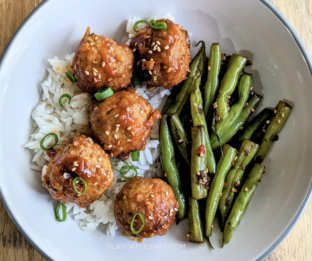 Thai Chicken Meatballs, White Rice and Green Beans (garlic and nightshade free)