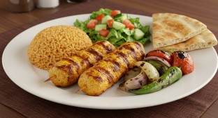 Chicken Kabob with Rice Pilaf and Grilled Veggies