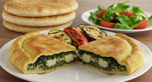 Spinach Pie with Potatoes and Grilled Veggies