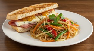Black Forest Ham & Brie Sandwich with Thai Cellophane Noodle Salad