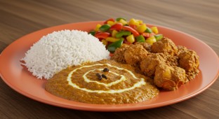 Kadai Chicken and Chana Masala with Rice and Vegetables