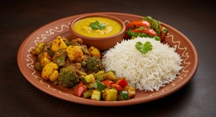 Kadai Vegetables and Yellow Dal with Rice and Vegetables