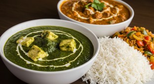 Palak Paneer with Chana Masala with Rice and Vegetables