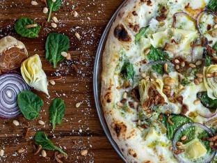 The Green Grocer Pizza and Basic Balsamic Salad