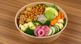 Chickpea Potato Mixed Bowl with Avocado and Walnuts and Smoky Chipotle Sauce
