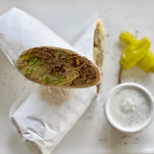 Lamb Beef Gyros Lavash Wrap with Side Salad