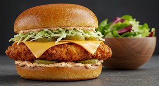 Cajun Chicken Sandwich on Brioche Bun with Mixed Greens