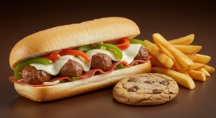 Italian Sausage Sandwich with Fries and a Cookie