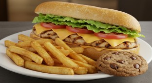 Gluten Free Grilled Chicken Sandwich with Fries and a Cookie