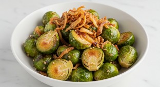 Roasted Brussel Sprouts with a Sesame Dressing and Crispy Onions