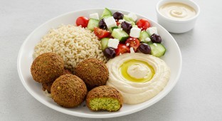 Falafel Brown Rice Bowl with Classic Hummus and Greek Salad (Vegetarian)