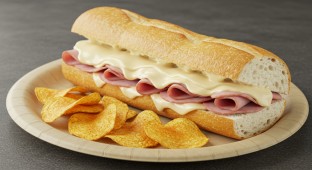 Hot Ham and Cheese Sandwich with Chips
