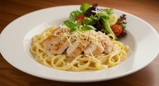 Chicken Fettuccine Alfredo and Salad