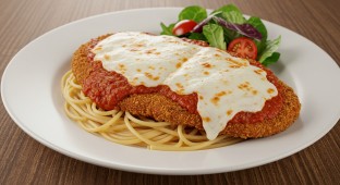 Chicken Parm with Spaghetti Marinara and Salad