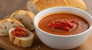 Vegan Tomato and Roasted Red Bell Pepper Soup (No Cheese)