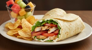Chicken Bacon Club Wrap With Chips and Fruit Cup