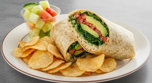 Vegan Wrap With Chips and Fruit Cup