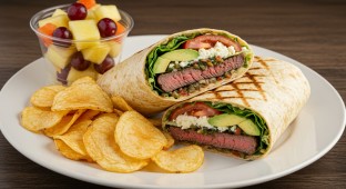 Chimichurri Steak Wrap With Chips and Fruit Cup