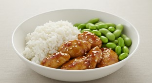 Chicken Teriyaki with white rice and edamame (NO GARLIC)