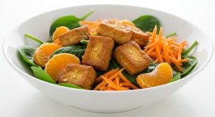 Dairy-Free Tofu Spinach and Mandarin Entree Salad with Asian Vinaigrette (No Cheese)