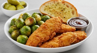 Chicken Tenders with Brussel Sprouts, Garlic Bread