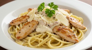 Gluten Free Alfredo Chicken Pasta with Side Salad