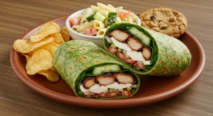 Jerk Chicken Wrap and Pasta Salad Meal