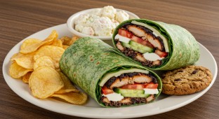 Jerk Chicken Wrap and Potato Salad Meal