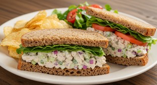 Gluten Free Chicken Salad Sandwich and Side Salad Meal