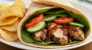 Allergen Free Jerk Chicken Wrap and Potato Chips Meal