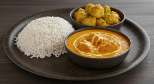 Butter Chicken with Aloo Gobi and Jasmine Rice