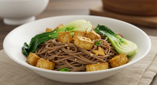 Vegan Garlic Noodles with Tofu and Bok Choy